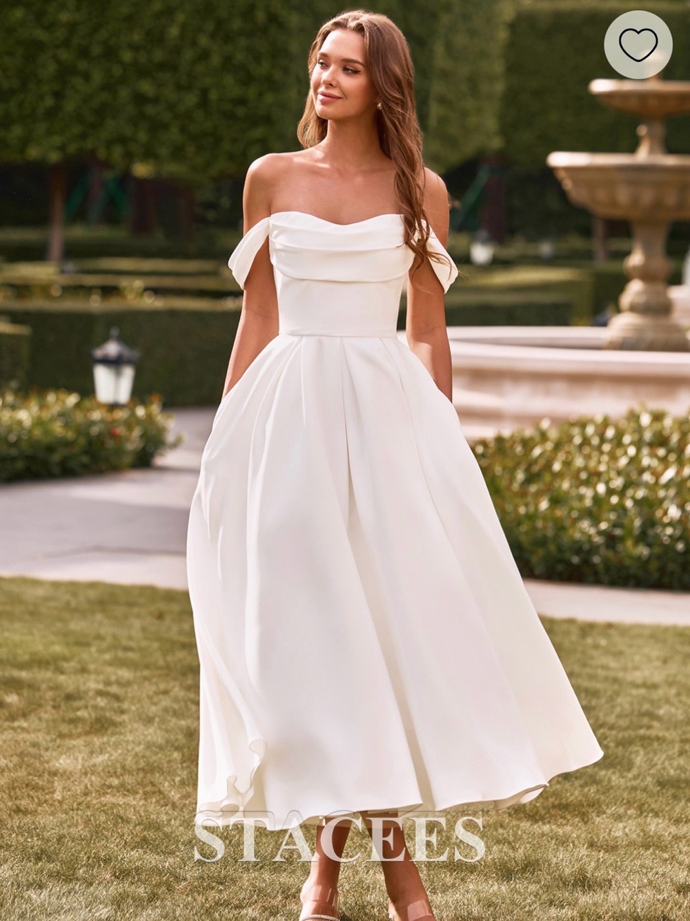 NWT- Off-Shoulder White Midi Bridal dress